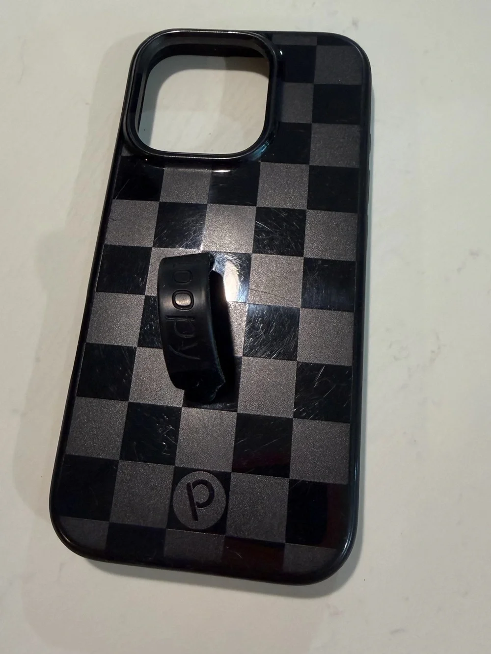 Loopy Case iPhone 16 pro Black Checkered Phone Case with Loop Grip
